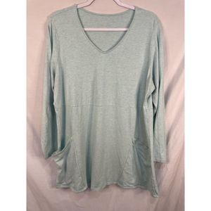 Pure Jill 2X Heathered Sea Foam Green LS Pullover V Neck Top Tunic